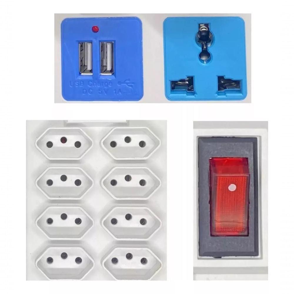Régua Extensão Elétrica 9 Tomadas Com 2 Usb E Cabo 2 Metros - 3