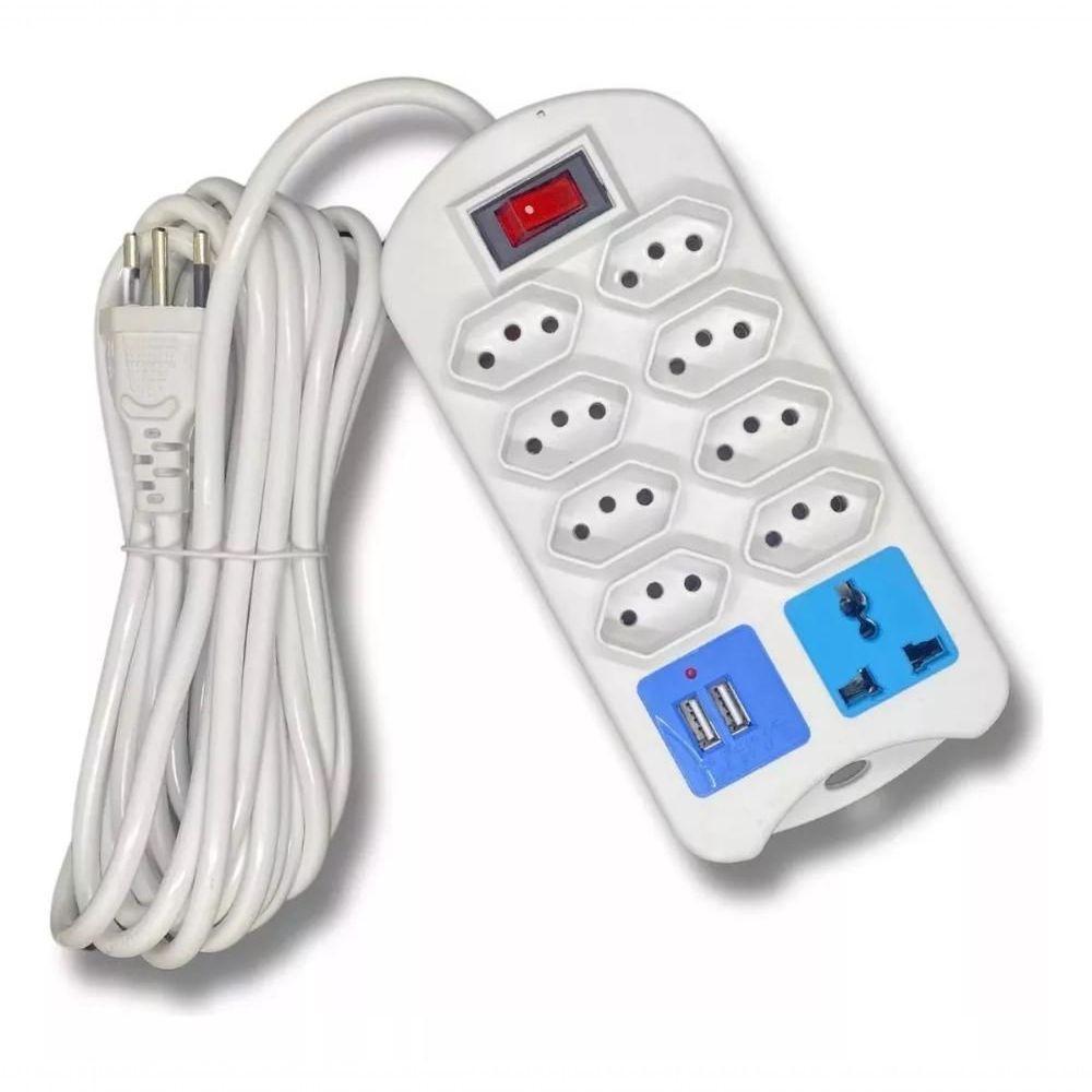 Régua Extensão Elétrica 9 Tomadas Com 2 Usb E Cabo 2 Metros - 4