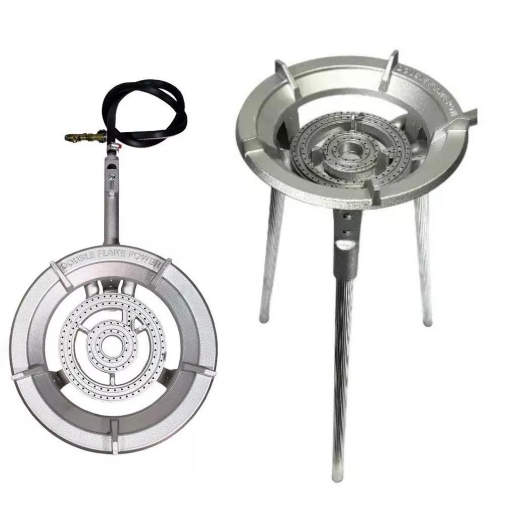 Fogareiro Alumínio Alta Pressão Dupla Chama C- Tripé 40cm - 1