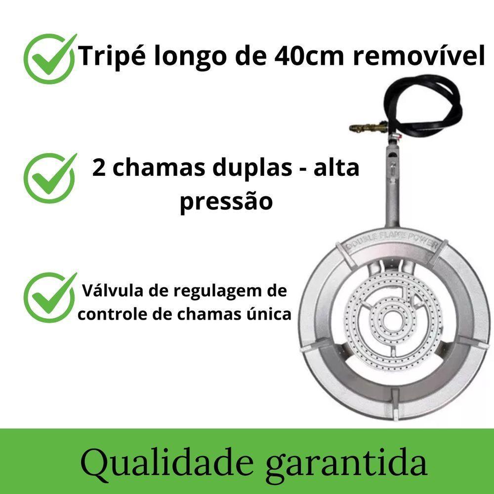 Fogareiro Alumínio Alta Pressão Dupla Chama C- Tripé 40cm - 2