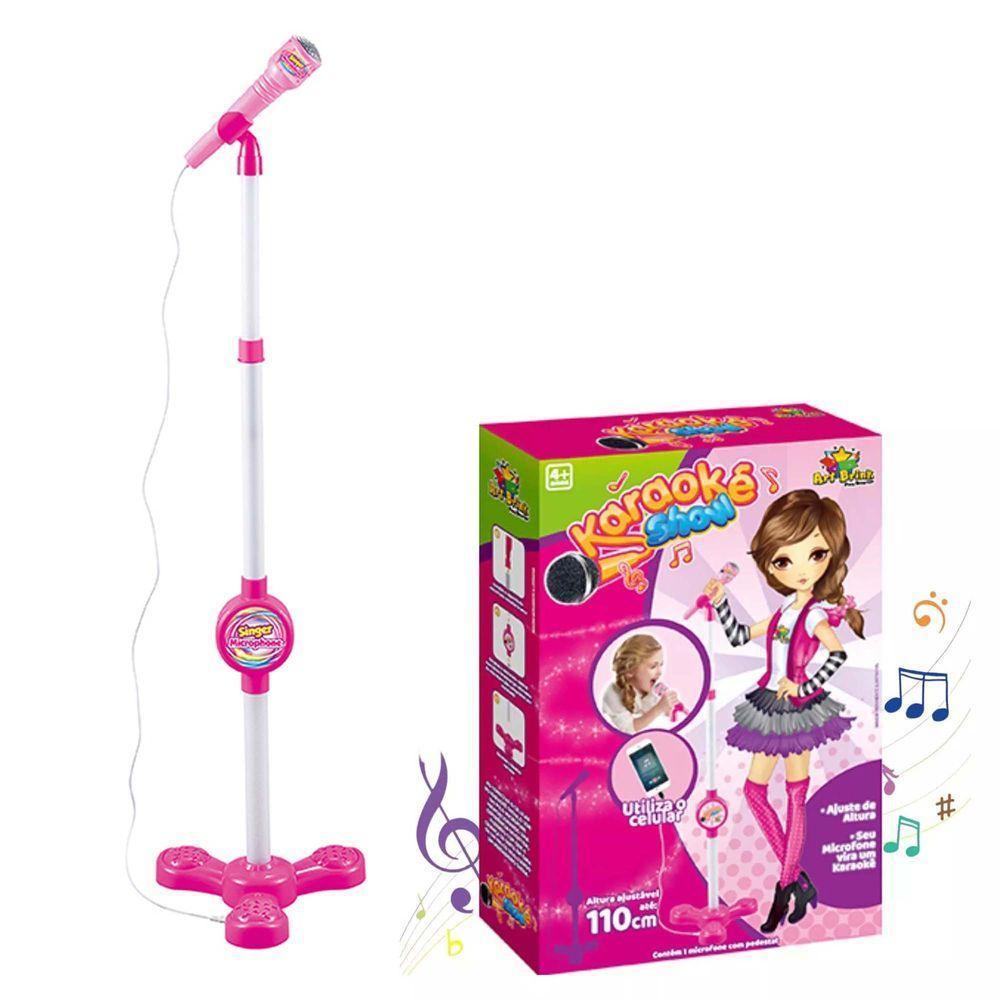 Microfone Karaoke Com Pedestal Use No Celular Cantar Criança Musica Menina - 1