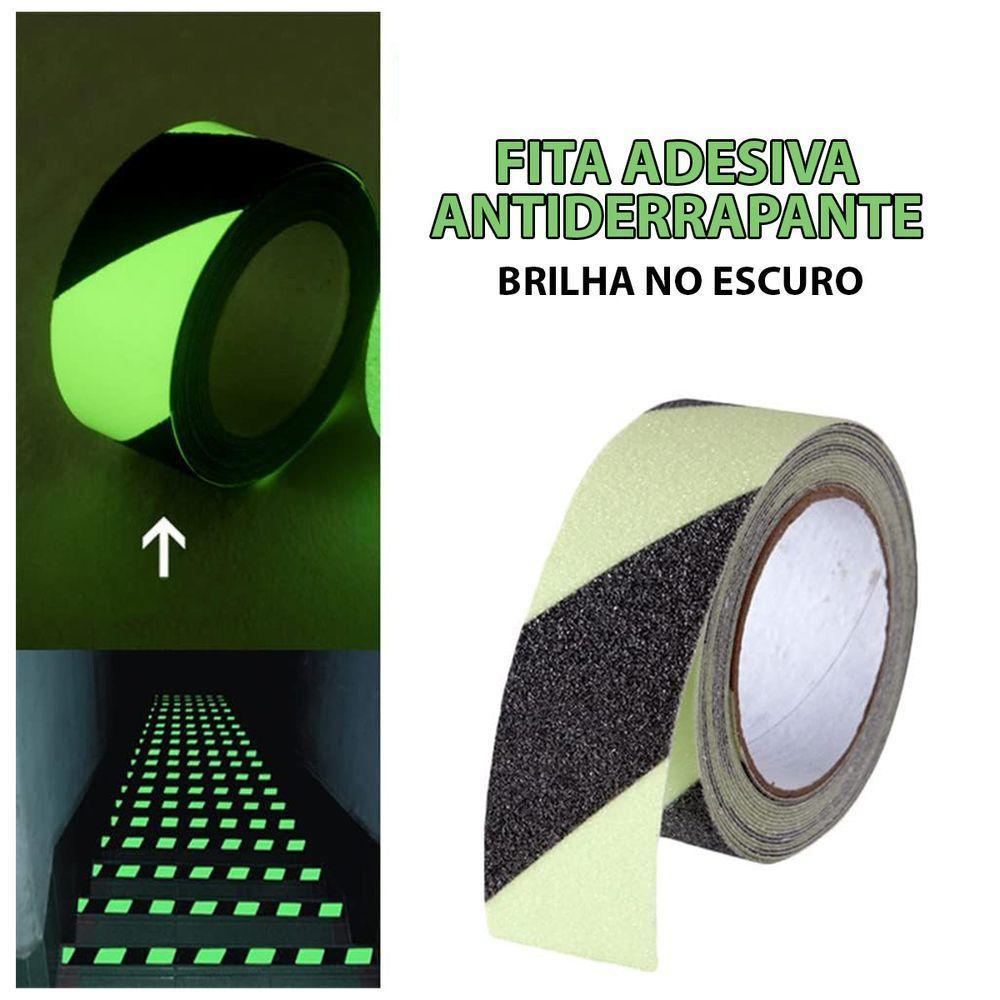 Fita Antiderrapante 5 Metros Fluorescente Brilha No Escuro Escadas Degraus Chao Segurança - 6