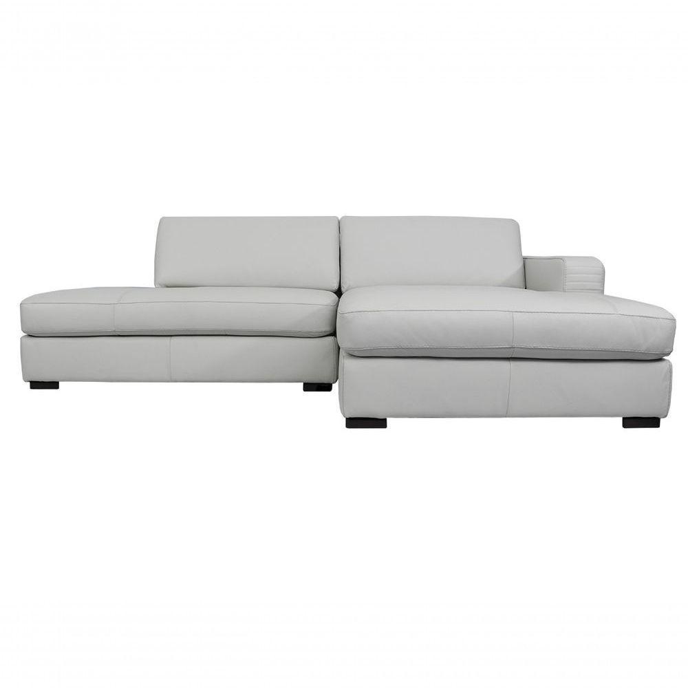 Sofá De Couro Com Chaise N.y. 3 Lugares Off White 2,54 M - Mempra - 2
