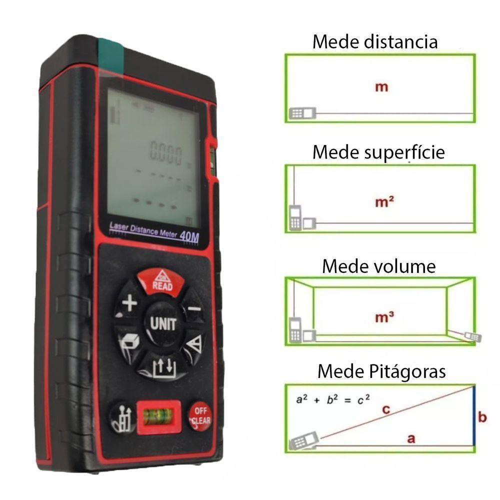 Trena Laser 40 Metros Alta Precisao Profissional Calculo De Distancia Medidor Area Volume Polegadas M² In Ft Multiuso - 6