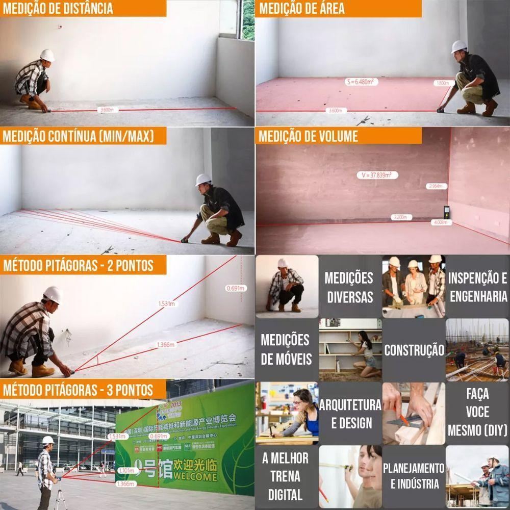 Trena Laser 40 Metros Alta Precisao Profissional Calculo De Distancia Medidor Area Volume Polegadas M² In Ft Multiuso - 9