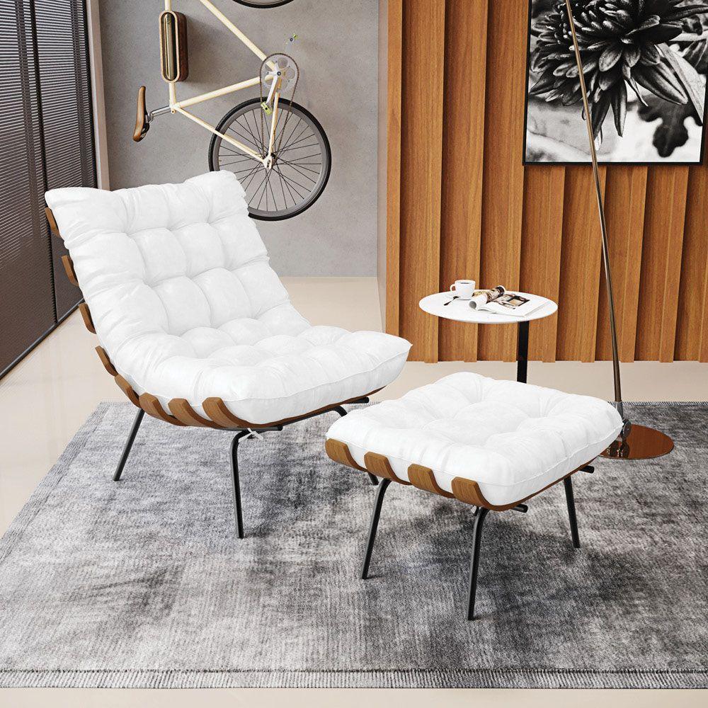 Kit 01 Poltrona E 01 Puff Costela Corano Branco - 8