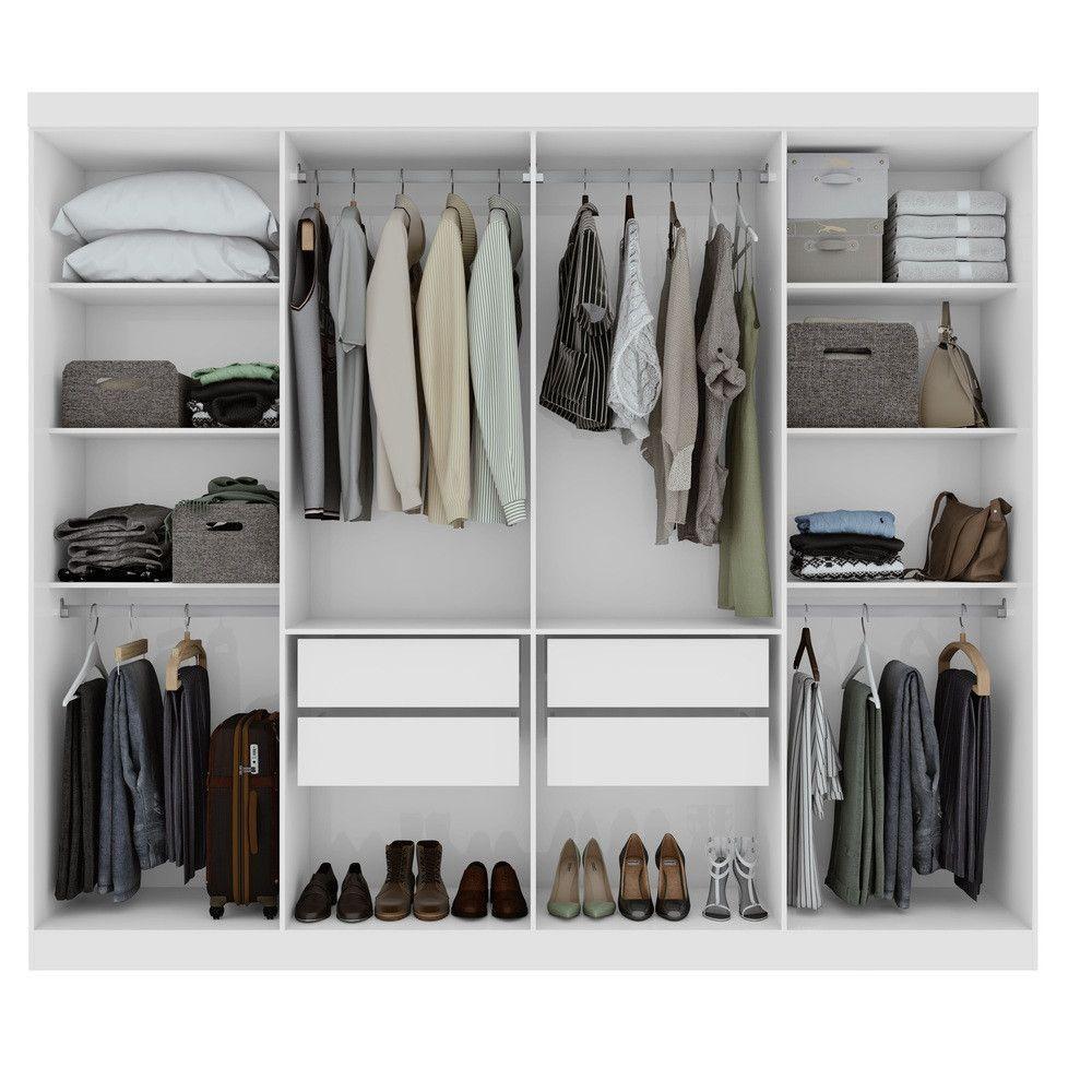 Guarda-roupa New Andara 8 Portas 4 Gavetas Com Espelho E Pés Branco - 3