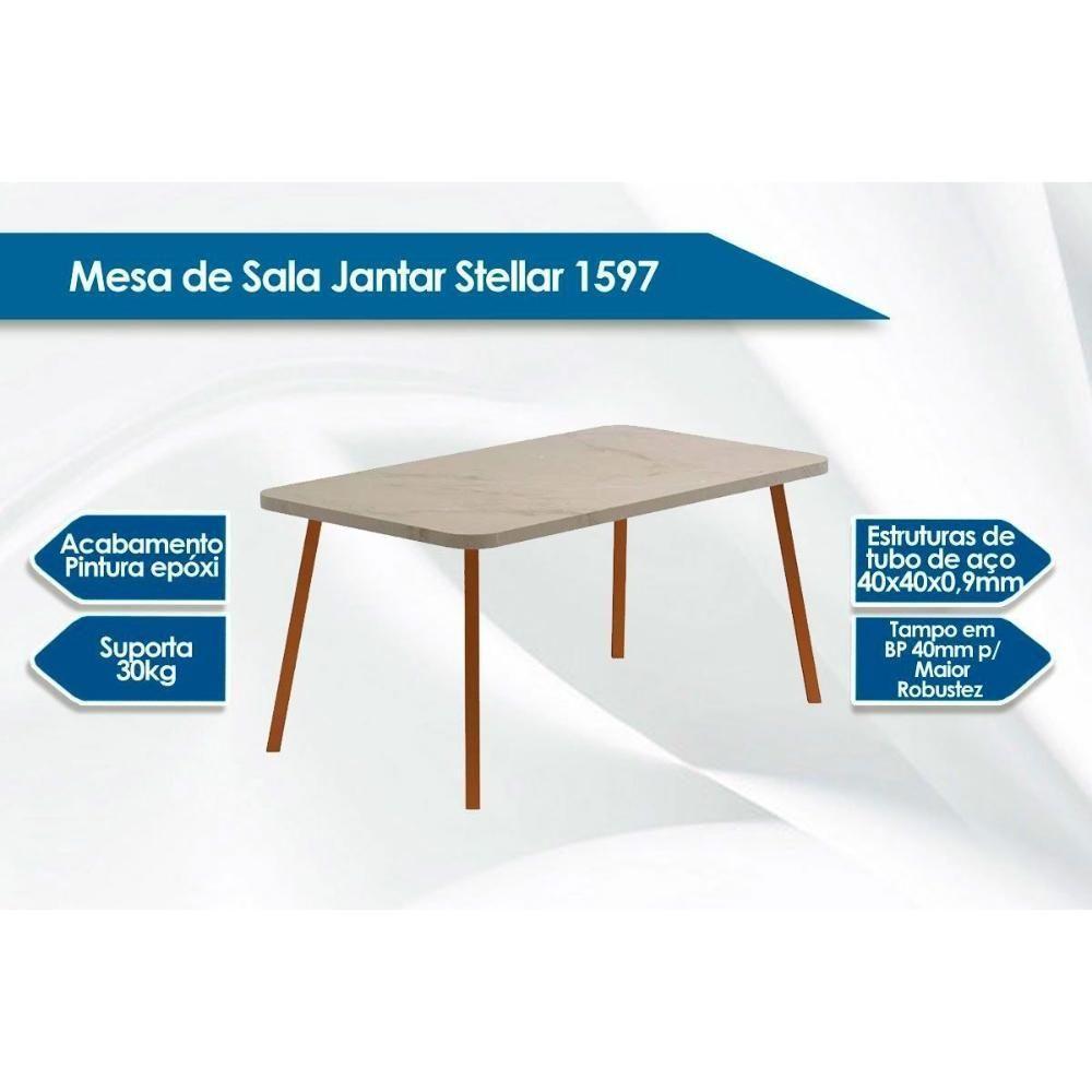 Sala De Jantar Completa Stellar 1597 Aço C- Tampo Madeirado 160x90cm E 6 Cadeiras Lira Preto-nogal - Preto-grafite - Preto - Carraro - 3