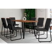 Sala De Jantar Completa Stellar 1597 Aço C- Tampo Madeirado 160x90cm E 6 Cadeiras Lira Preto-nogal - Preto-grafite - Preto - Carraro - 1