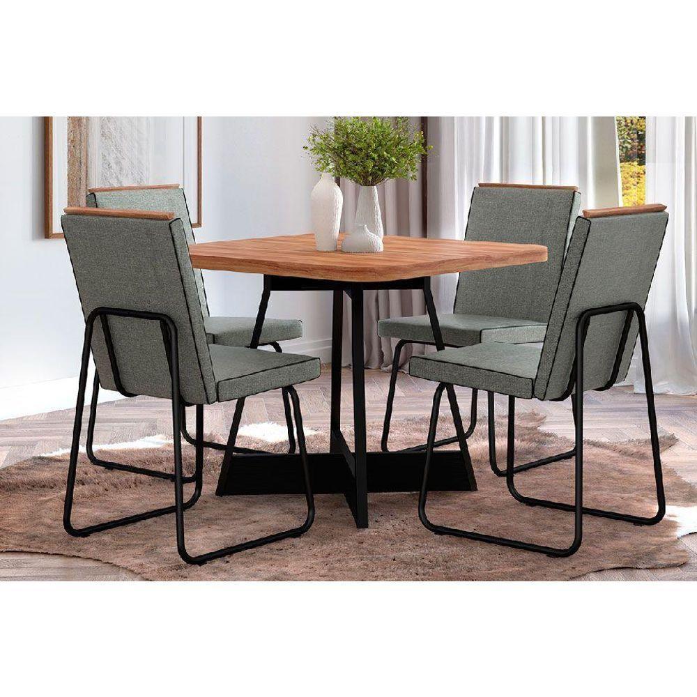 Sala De Jantar Completa átria 1593 Aço C- Tampo Madeirado 90x90cm E 4 Cadeiras Lira Preto-nogal - Preto-grafite - Preto - Carraro - 1