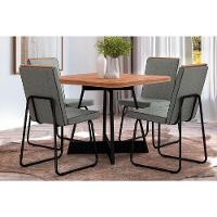 Sala De Jantar Completa átria 1593 Aço C- Tampo Madeirado 90x90cm E 4 Cadeiras Lira Preto-nogal - Preto-grafite - Preto - Carraro - 1