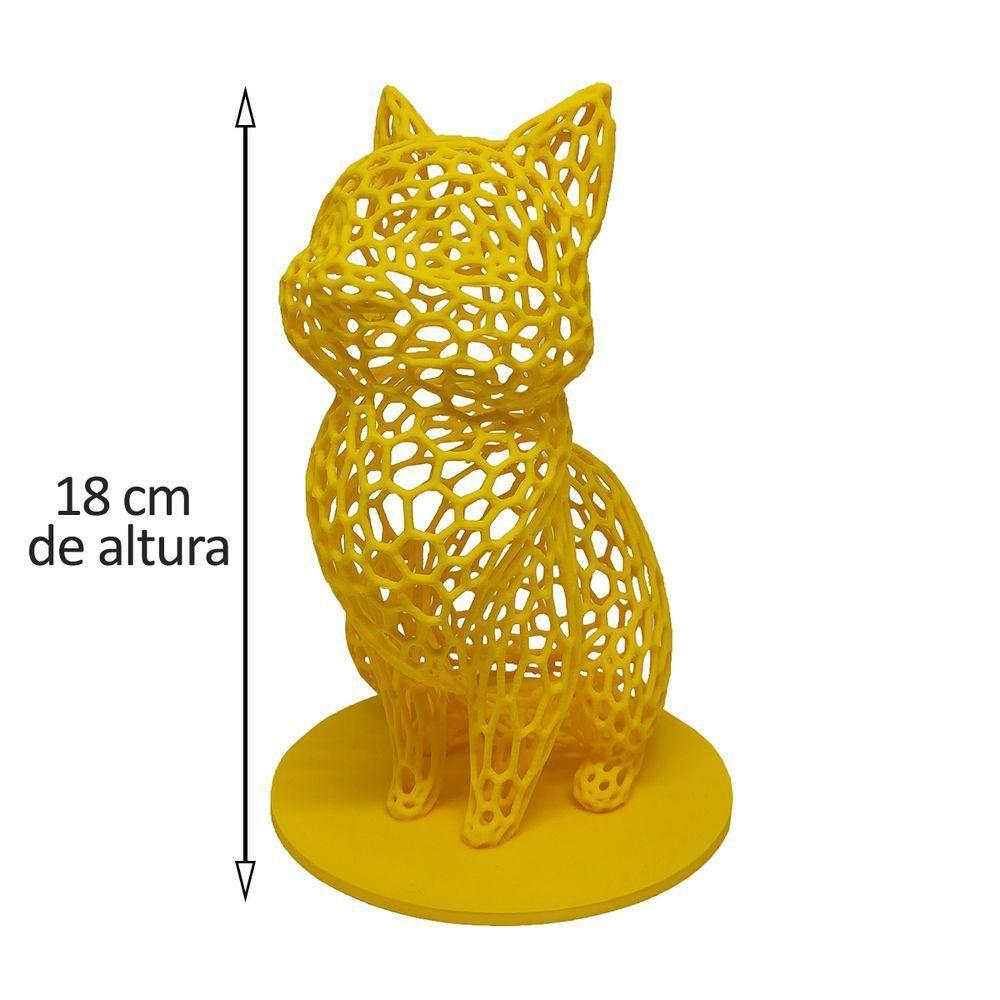 Gato Sentado 18 Cm Vazado 3d Enfeite Objeto Decorativo Decoração Amarelo - 4