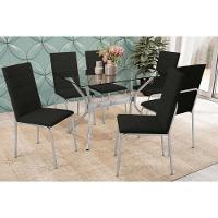 Conjunto Mesa De Cozinha Loire Com Tampo De Vidro 120x80cm E 6 Cadeiras Amsterdã Cromada Courano Preto Kappesberg - 1