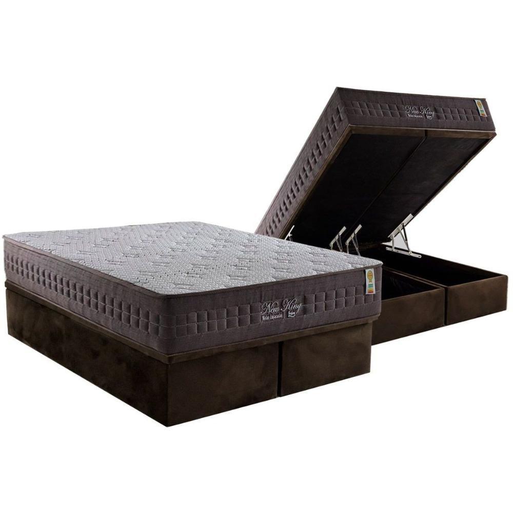 Cama Box Baú Queen: Colchão Molas Ensacadas New King Brown + Base Crc Suede Brown (158x198) - 1