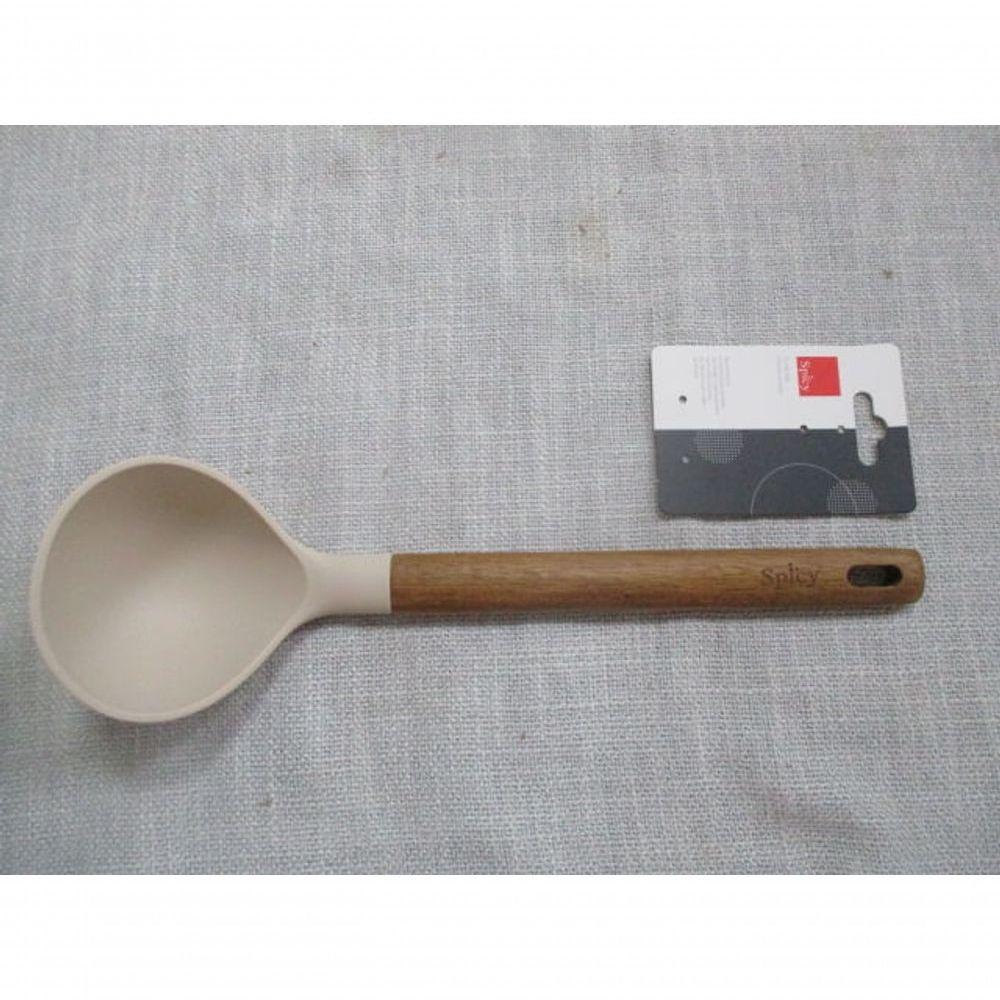 Concha De Silicone Com Cabo Em Acácia Spicy Bege - 3