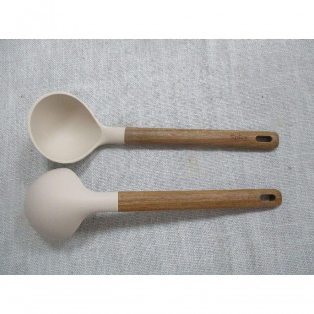 Concha De Silicone Com Cabo Em Acácia Spicy Bege - 6
