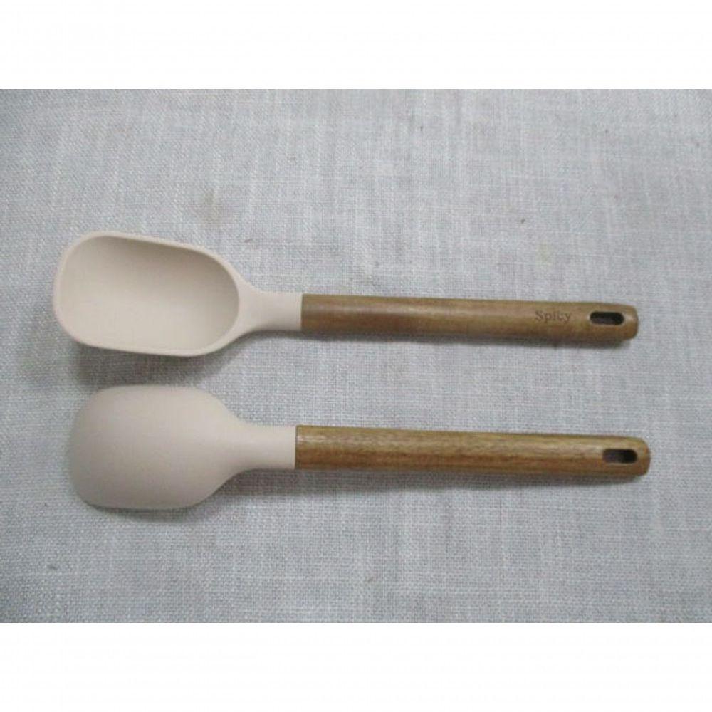 Colher De Arroz De Silicone Com Cabo Em Acácia Spicy Bege - 6