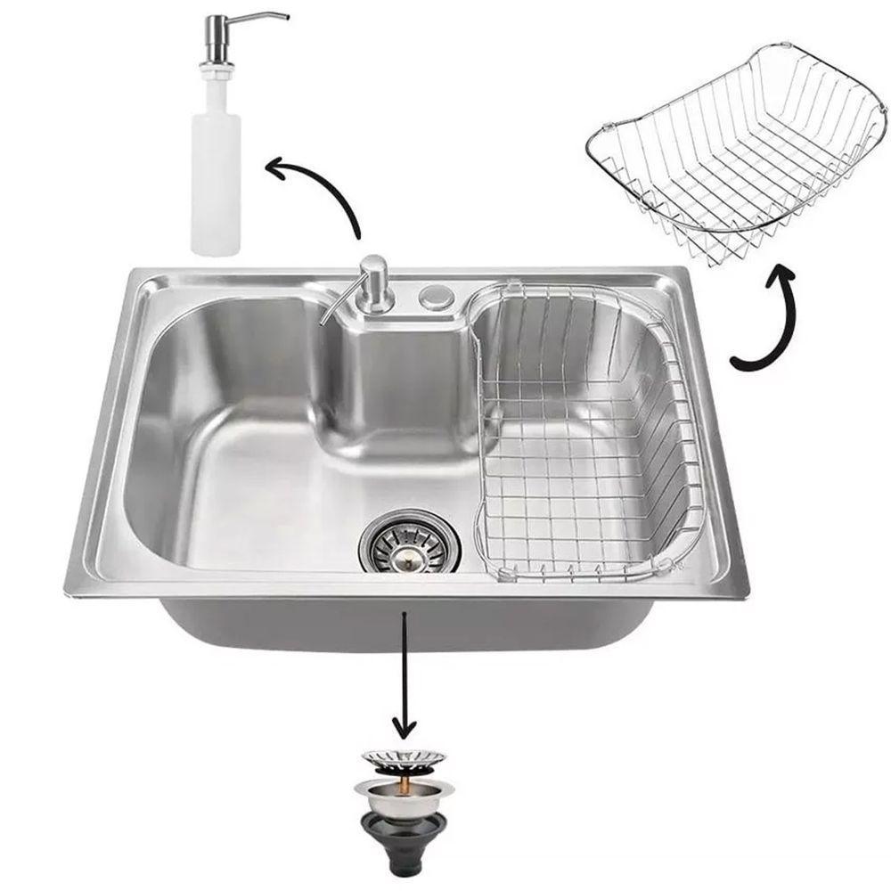 Cuba Cozinha Goumert Luxo Bancada Aço Inox Ralo Sifao Dispenser Escorredor Copa Casa Restaurante Lavanderia - 3