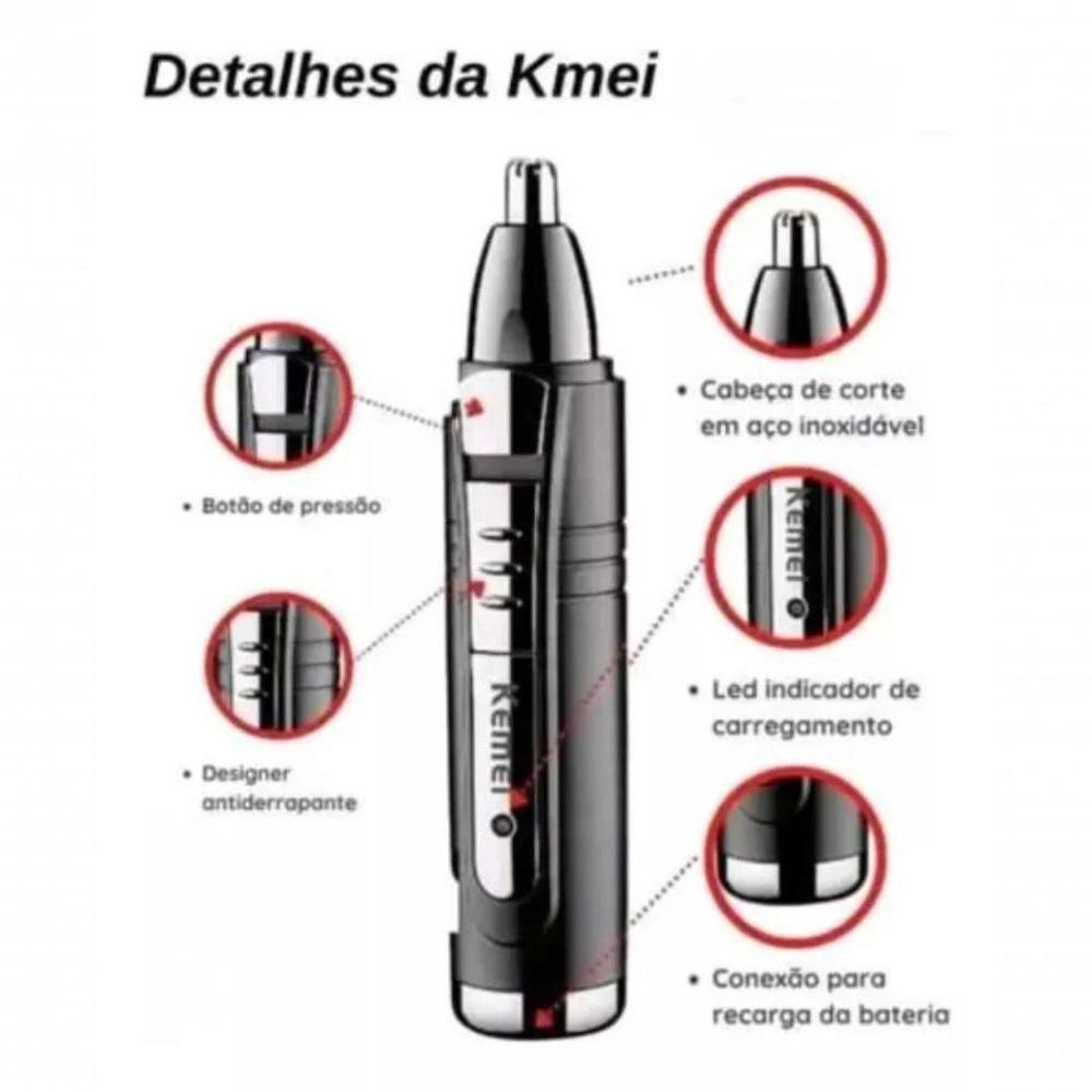 Maquina Recarregável Para Barba Pêlos Nariz Sobrancelha Orelha Costeleta Km-6511 - 4