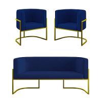 Kit Sofá 2 Lugares + 2 Poltronas Para Recepção – Balaqui Azul Marinho - 1