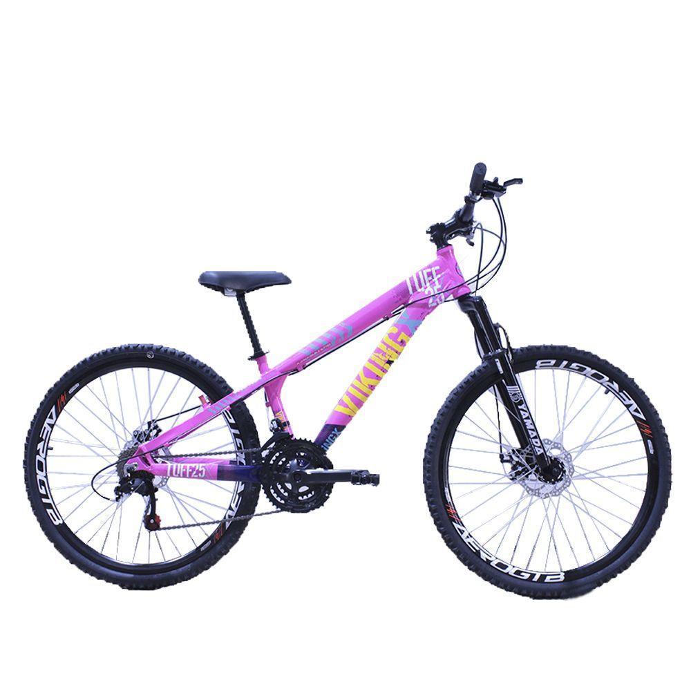 Bicicleta Viking Tuff25 Aro Aero 26 Disco Freio Disc 21v Cambios Shimano Rosa Neon Azul Marinho - 1