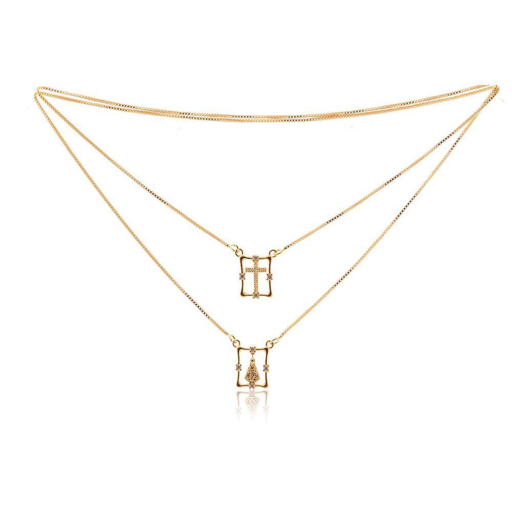 Escapulário Nossa Senhora Aparecida Com Zircônia Banhado Em Ouro 18k - 2