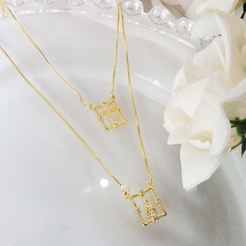 Escapulário Nossa Senhora Aparecida Com Zircônia Banhado Em Ouro 18k - 6