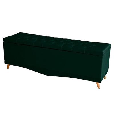 Recamier Calçadeira Baú Barcelona King 195 Cm Botão Encapados Pés Palito Suede Verde Do Lar Móveis
