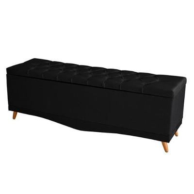 Recamier Calçadeira Baú Barcelona Casal 140 Cm Botão Encapados Pés Palito Suede Preto Do Lar Móveis