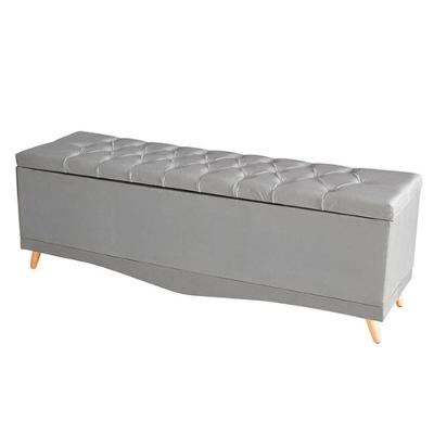 Recamier Calçadeira Baú Barcelona Queen 160 Cm Botão Encapados Pés Palito Suede Prata Do Lar Móveis