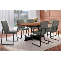 Sala De Jantar Completa átria 1592 Aço C- Tampo Madeirado 160x90cm E 6 Cadeiras Lira Preto-nogal - Preto-grafite - Preto - Carraro - 1