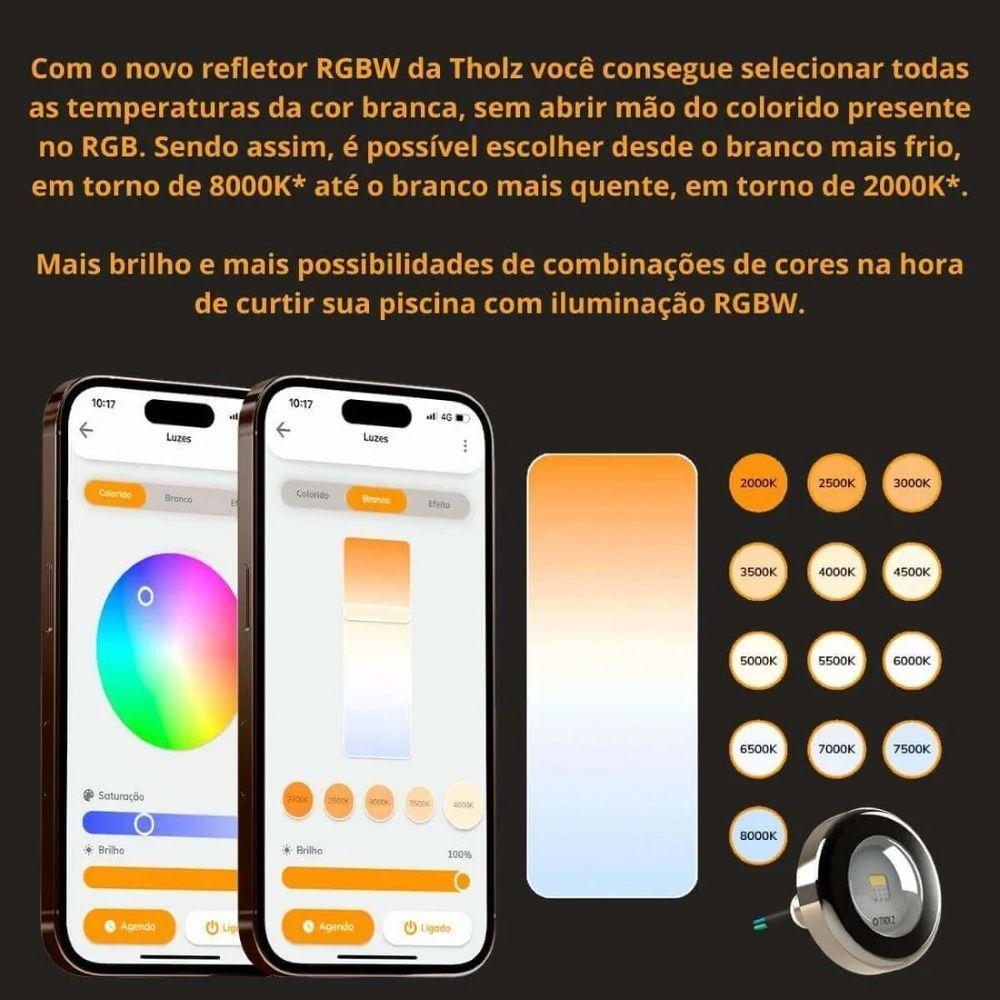 Refletor Led 15w Inox Rgb Premium Com Cabo 02 Metros Para Iluminação Piscina - Tholz - 8