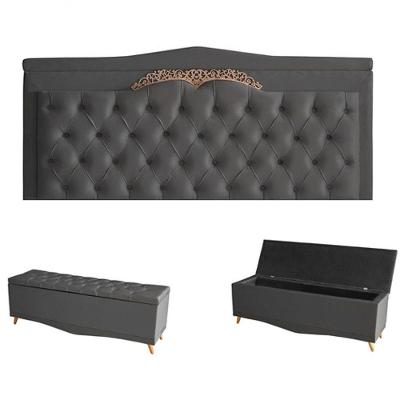 Kit Barcelona Cabeceira De Cama Painel E Calçadeira Baú Casal 140 Cm Suede Grafite Do Lar Móveis E Decoração