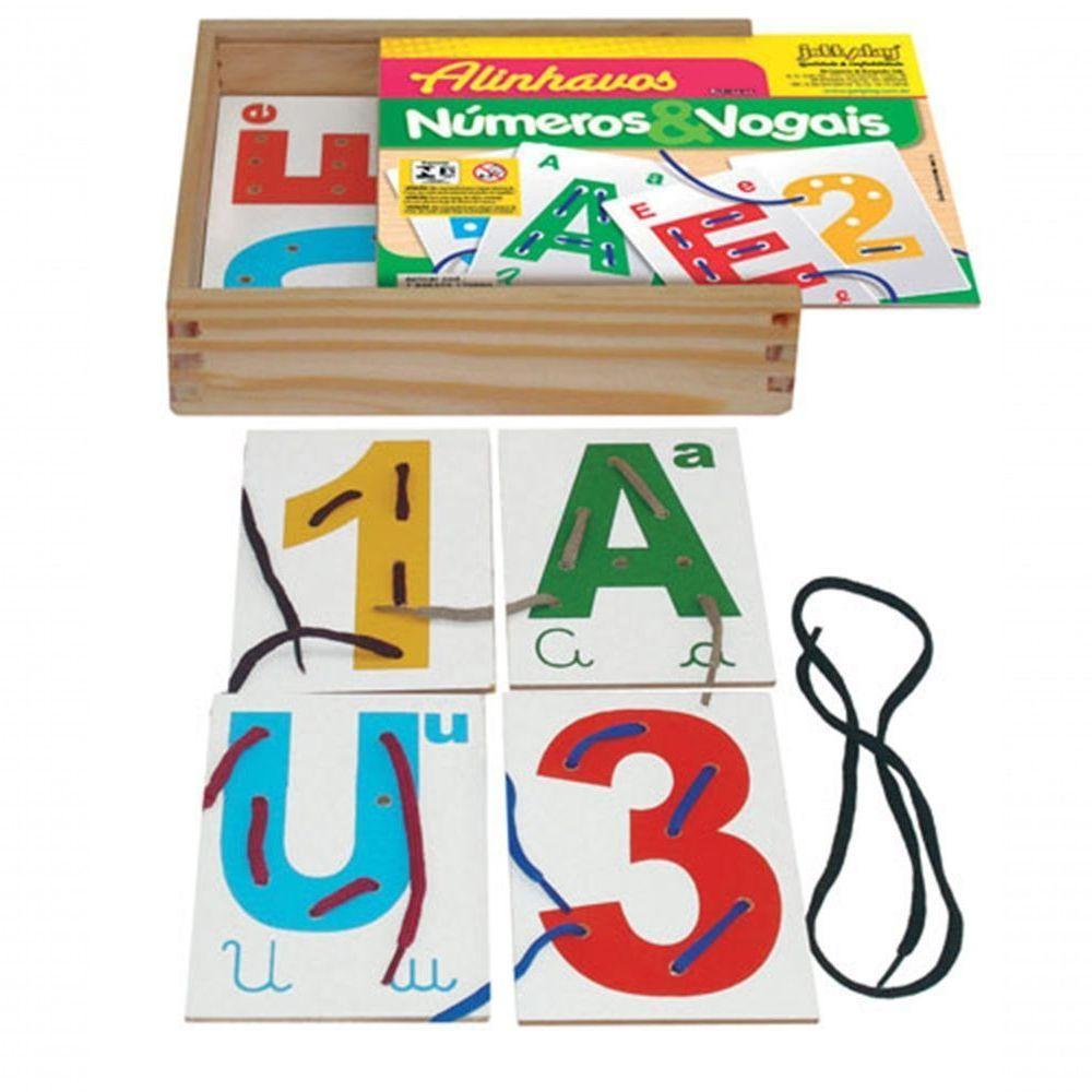 Brinquedo Educativo Alinhavos Números e Vogais com 15 Placas - 1