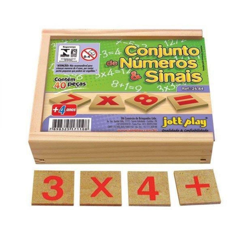 Conjunto De Números E Sinais Com 40 Peças Em M.d.f Madeira - 2