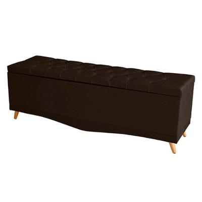 Recamier Calçadeira Baú Barcelona Queen 160 Cm Botão Encapados Pés Palito Suede Marrom Do Lar Móveis