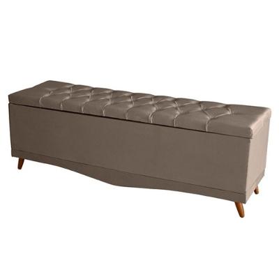 Recamier Calçadeira Baú Barcelona Casal 140 Cm Botão Encapados Pés Palito Suede Capuccino Do Lar Móveis