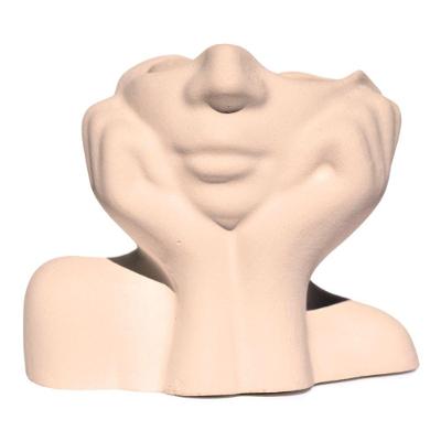 Vaso Decorativo Mão No Rosto 11cm Cimento Artesanal Palha