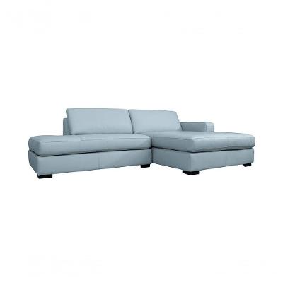Sofá com Chaise N.Y. 3 Lugares 254cm Light Blue em Couro Azul Mempra Móveis