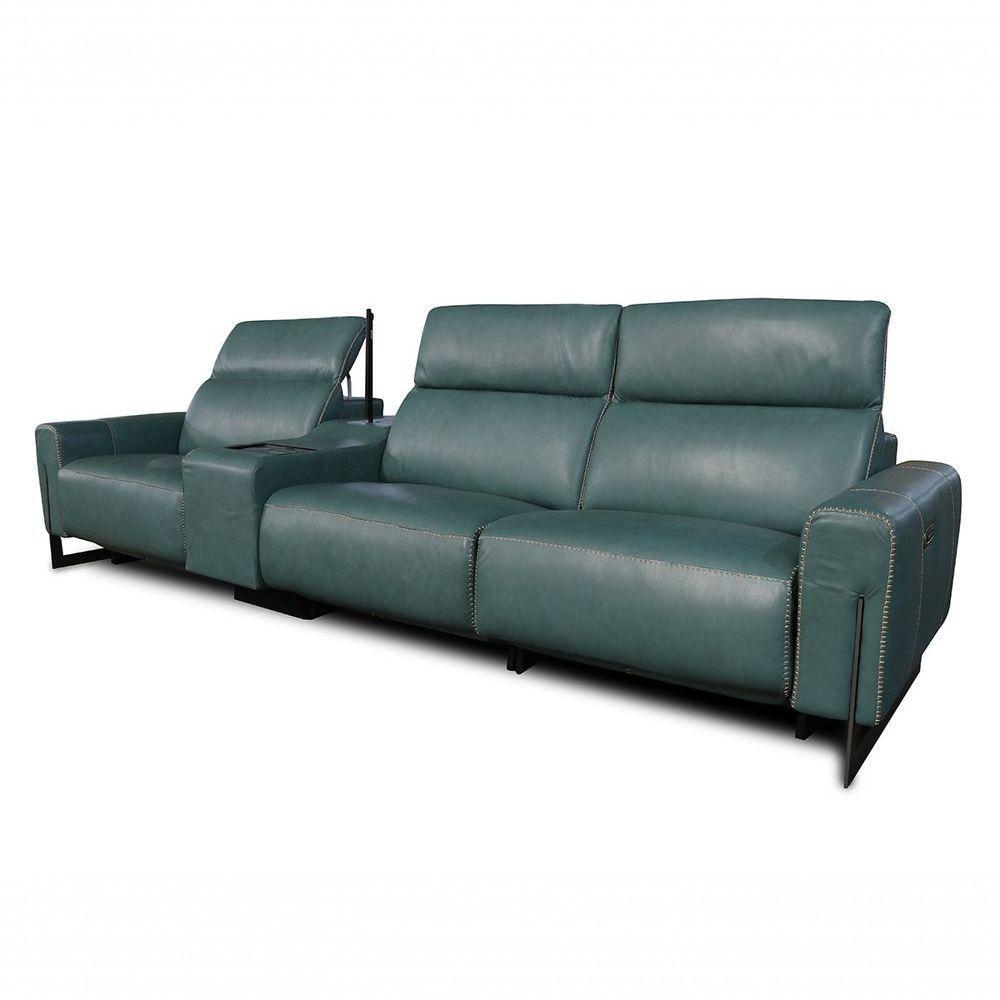 Sofá Reclinável Elétrico De Couro Legend Com Itable E Luminária à Esquerda Couro Turquese - Mempra - 2