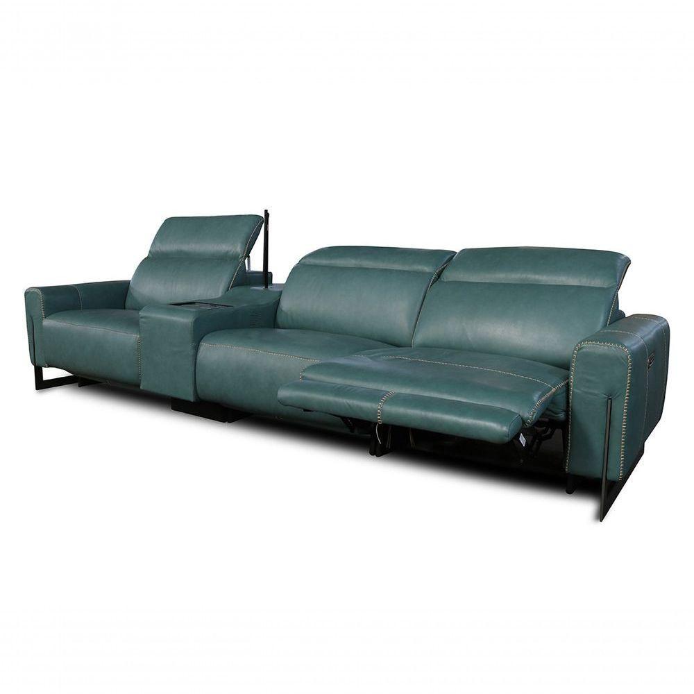 Sofá Reclinável Elétrico De Couro Legend Com Itable E Luminária à Esquerda Couro Turquese - Mempra - 4