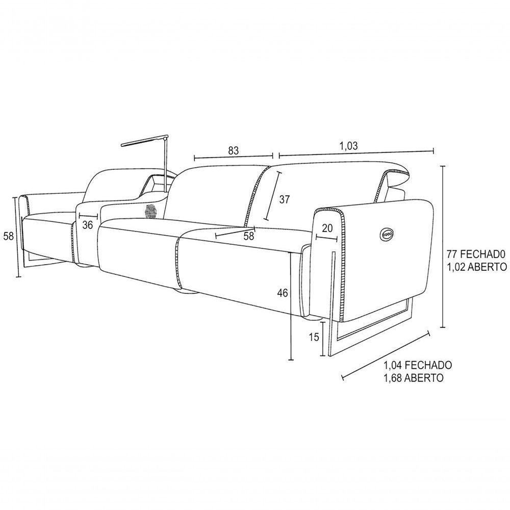 Sofá Reclinável Elétrico De Couro Legend Com Itable E Luminária à Esquerda Couro Turquese - Mempra - 6
