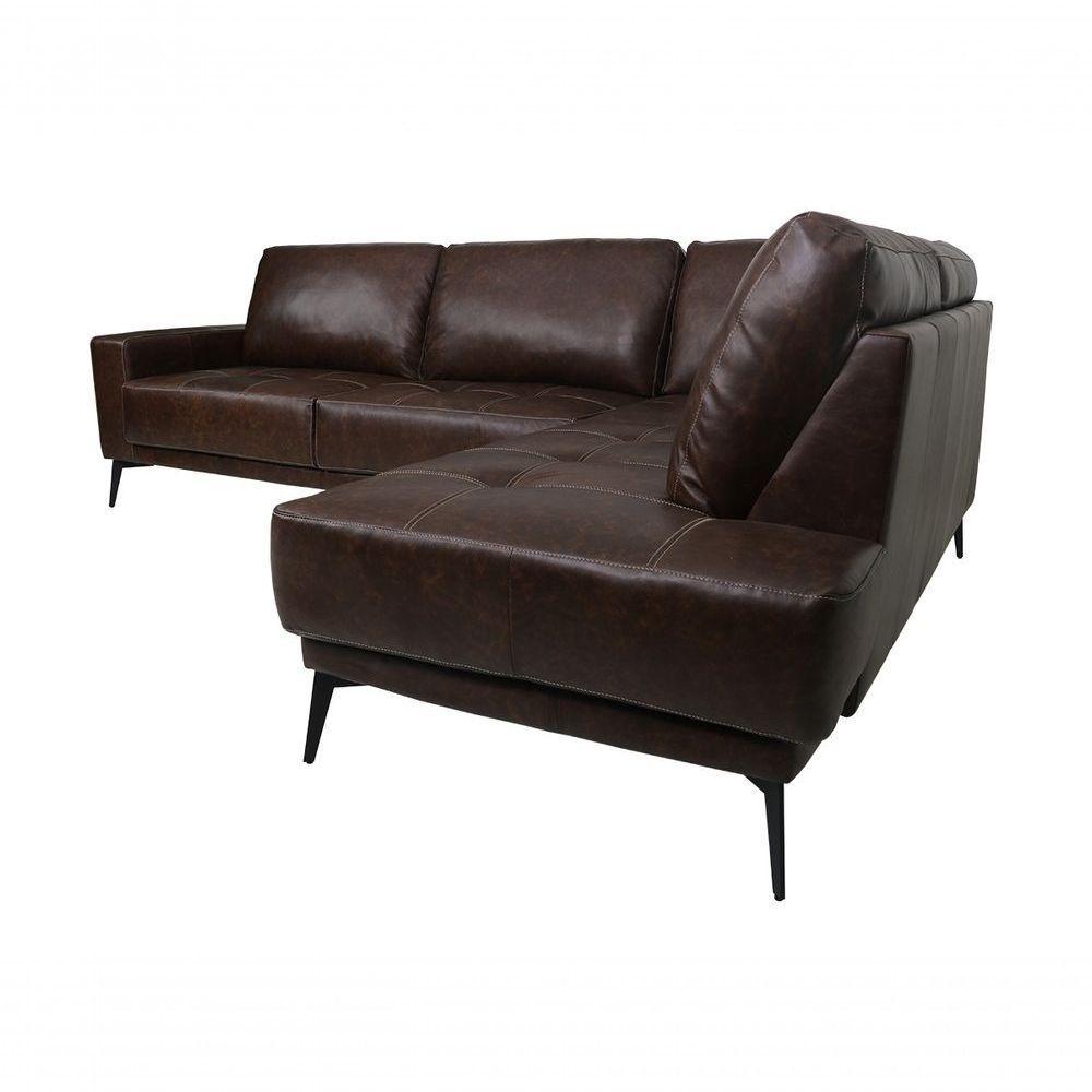 Sofá De Couro Rubi 2 Lugares Com Chaise Direita Soft Tabaco - Mempra Design - 2