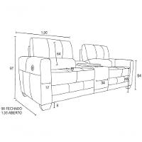 Sofá Reclinável Elétrico De Couro Jordânia 2 Lugares Com Baú E Porta Copos Preto Pigmentado - Mempra - 2
