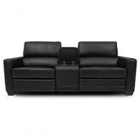 Sofá Reclinável Elétrico De Couro Jordânia 2 Lugares Com Baú E Porta Copos Preto Pigmentado - Mempra - 3