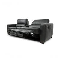 Sofá Reclinável Elétrico De Couro Jordânia 2 Lugares Com Baú E Porta Copos Preto Pigmentado - Mempra