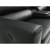 Sofá Reclinável Elétrico De Couro Jordânia 2 Lugares Com Baú E Porta Copos Preto Pigmentado - Mempra - 6