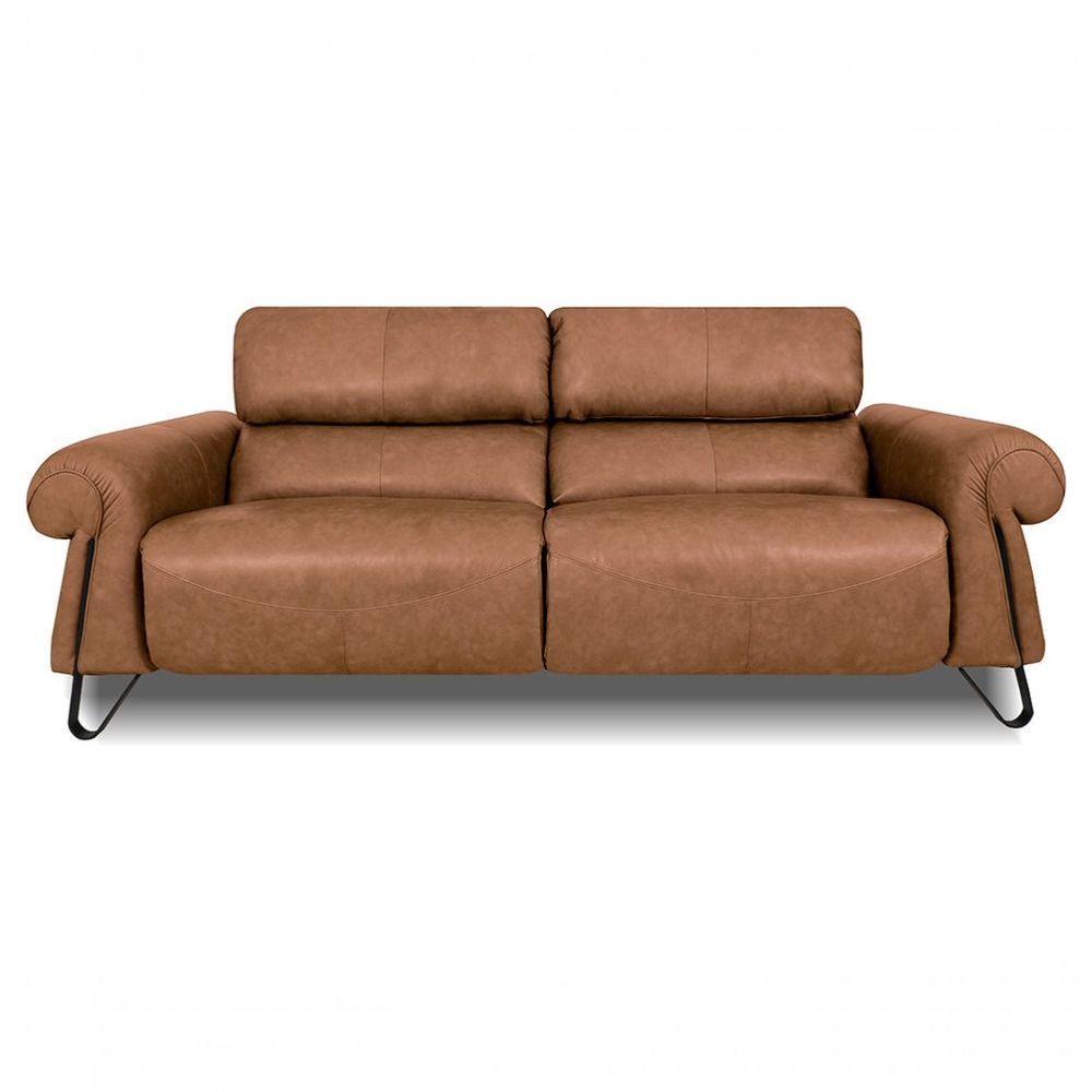 Sofá Reclinável Elétrico De Couro Belarus Soft Mel - Mempra - 1