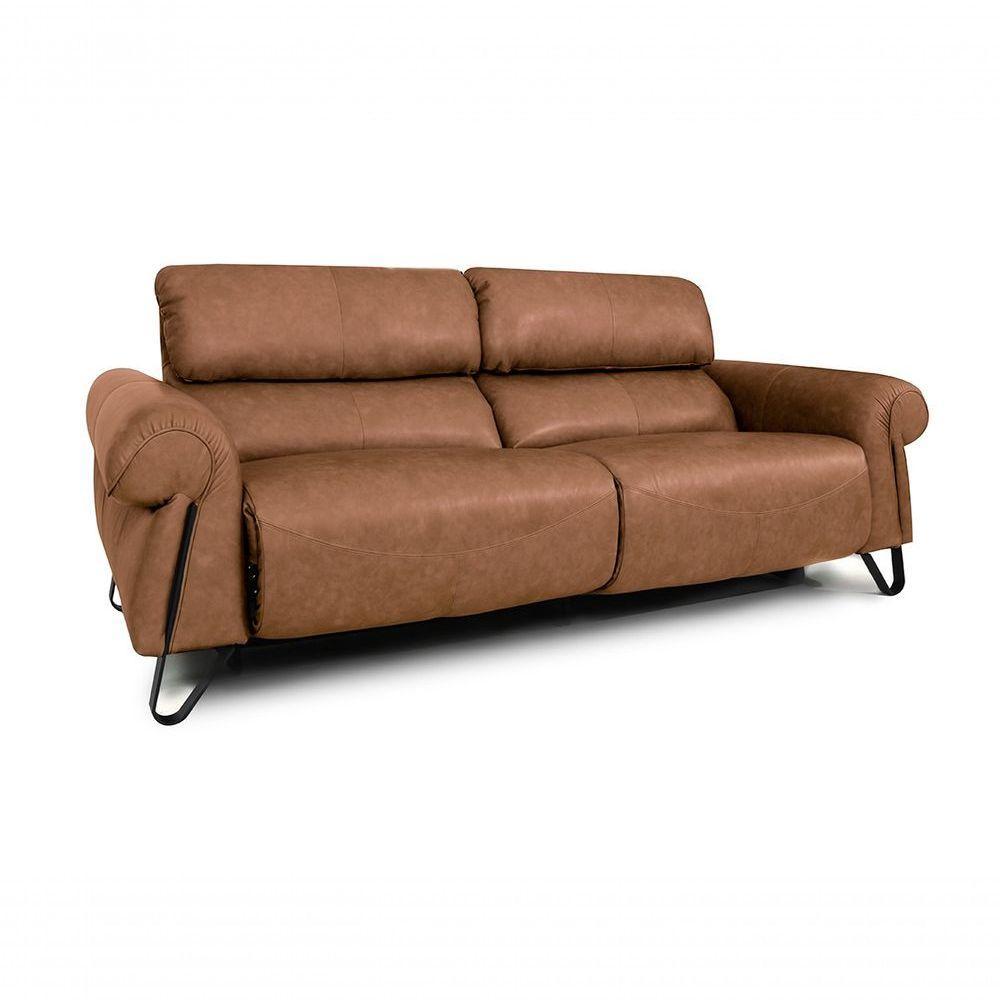 Sofá Reclinável Elétrico De Couro Belarus Soft Mel - Mempra - 2