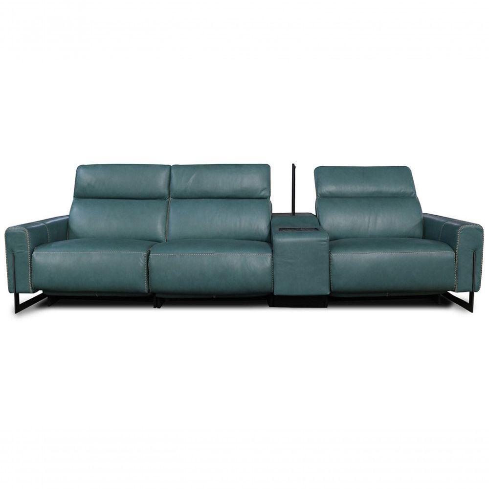 Sofá Reclinável Elétrico De Couro Legend Com Itable E Luminária à Direita Couro Turquese - Mempra - 1